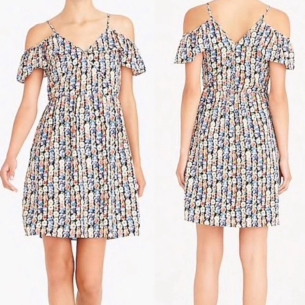 J. CREW Floral Cold Shoulder Ruffle Mini Dress 8